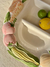 Load image into Gallery viewer, Large white majolica vegetable platter with three compartments