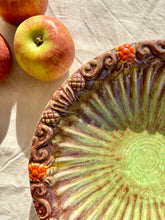 Load image into Gallery viewer, Fluted green glazed serving dish with embellished rim