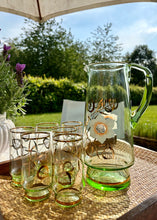 Load image into Gallery viewer, Hand painted green glass jug and set of 6 glasses