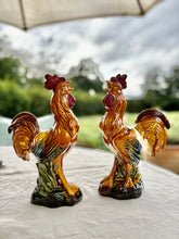 Load image into Gallery viewer, A pair of French-style majolica cockerels