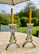 Load image into Gallery viewer, A pair of large antique Faience candlesticks