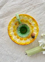Load image into Gallery viewer, Japanese majolica sunflower candle holder with ladybird