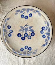 Load image into Gallery viewer, Large time-worn blue and white French cake stand with cherries