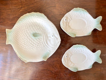 Load image into Gallery viewer, A set of 6 white and eau de nil fish plates by Shorter & Son