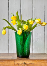 Load image into Gallery viewer, Large green, hand blown glass vase