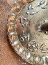 Load image into Gallery viewer, Swedish brass candle holder with repousse leaf and flower decoration