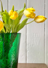 Load image into Gallery viewer, Large green, hand blown glass vase