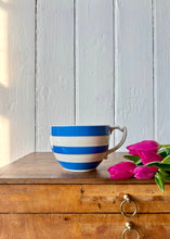 Load image into Gallery viewer, Extra large blue and white striped tea cup with saucer