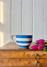 Load image into Gallery viewer, Extra large blue and white striped tea cup with saucer