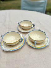 Load image into Gallery viewer, A set of 3 breakfast twin handled cups and saucers