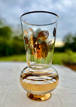 Load image into Gallery viewer, Large 1950s glass trumpet vase with gilt floral decoration