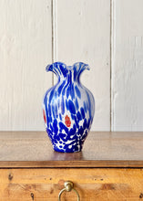Load image into Gallery viewer, Murano confetti glass bud vase in blue and white