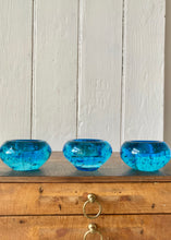 Load image into Gallery viewer, A set of 3 turquoise bubble glass tea light holders
