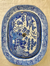 Load image into Gallery viewer, Rare antique Staffordshire Willow Pattern meat platter complete with drainer dish