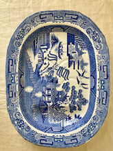 Load image into Gallery viewer, Rare antique Staffordshire Willow Pattern meat platter complete with drainer dish
