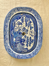 Load image into Gallery viewer, Rare antique Staffordshire Willow Pattern meat platter complete with drainer dish