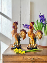 Load image into Gallery viewer, A pair of French-style majolica cockerel