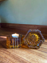 Load image into Gallery viewer, Pair of antique amber glass fluted tea light holders