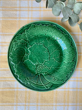 Load image into Gallery viewer, Antique green majolica strawberry leaf plate