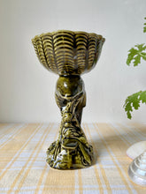 Load image into Gallery viewer, Dolphin and shell decorative pedestal dish in olive green