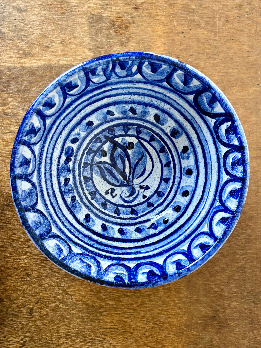 Blue and white rustic Portuguese hand painted bowl by Porches