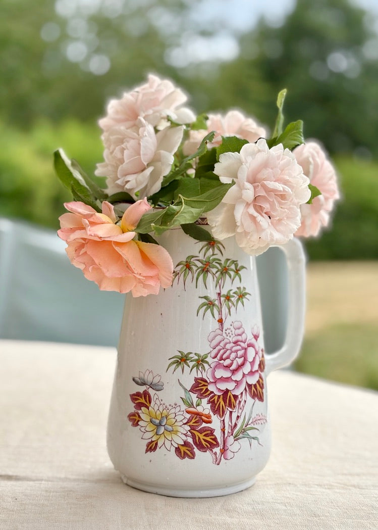 Antique oriental style floral transfer ware jug by James Beech