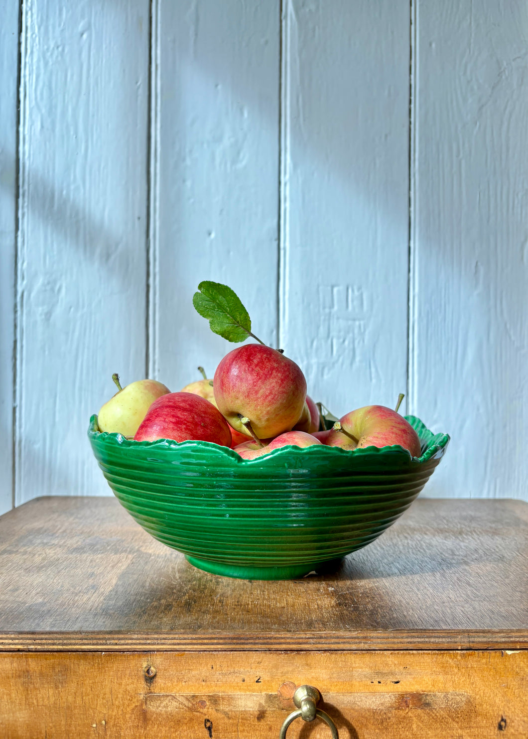 Antique green cabbage ware antique bowl