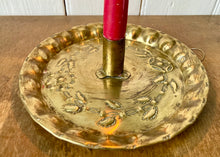 Load image into Gallery viewer, Swedish brass candle holder with repousse leaf and flower decoration
