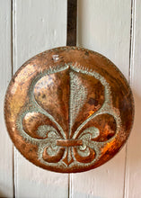 Load image into Gallery viewer, Large decorative antique French copper pan with repoussé Fleur de Lis
