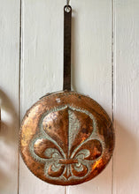 Load image into Gallery viewer, Large decorative antique French copper pan with repoussé Fleur de Lis
