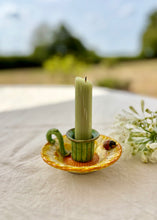 Load image into Gallery viewer, Japanese majolica sunflower candle holder with ladybird
