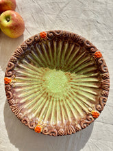 Load image into Gallery viewer, Fluted green glazed serving dish with embellished rim
