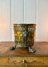 Load image into Gallery viewer, Brass cachepot or planter with lion handles and feet
