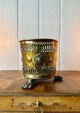 Load image into Gallery viewer, Brass cachepot or planter with lion handles and feet
