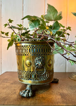 Load image into Gallery viewer, Brass cachepot or planter with lion handles and feet
