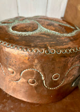 Load image into Gallery viewer, Large decorative antique French copper pan with repoussé Fleur de Lis
