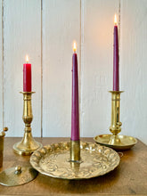 Load image into Gallery viewer, Swedish brass candle holder with repousse leaf and flower decoration
