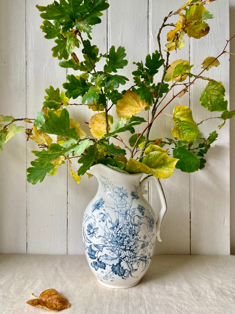 Blue and white extra large jug with botanical design