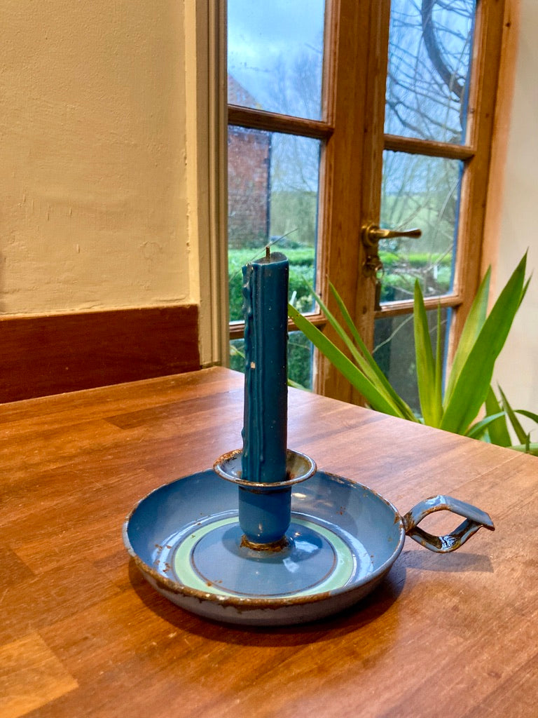 Blue vintage candle holder with turquoise detailing