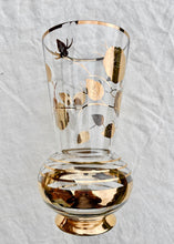 Load image into Gallery viewer, Large 1950s glass trumpet vase with gilt floral decoration
