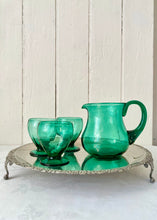 Load image into Gallery viewer, Hand blown green glass jug and set of 6 glasses
