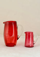 Load image into Gallery viewer, A pair of antique cranberry pink glass hand-blown jugs
