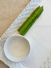 Load image into Gallery viewer, White ceramic faux wicker serving platter with majolica asparagus
