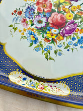 Load image into Gallery viewer, Toleware tray with floral design and gilt detailing
