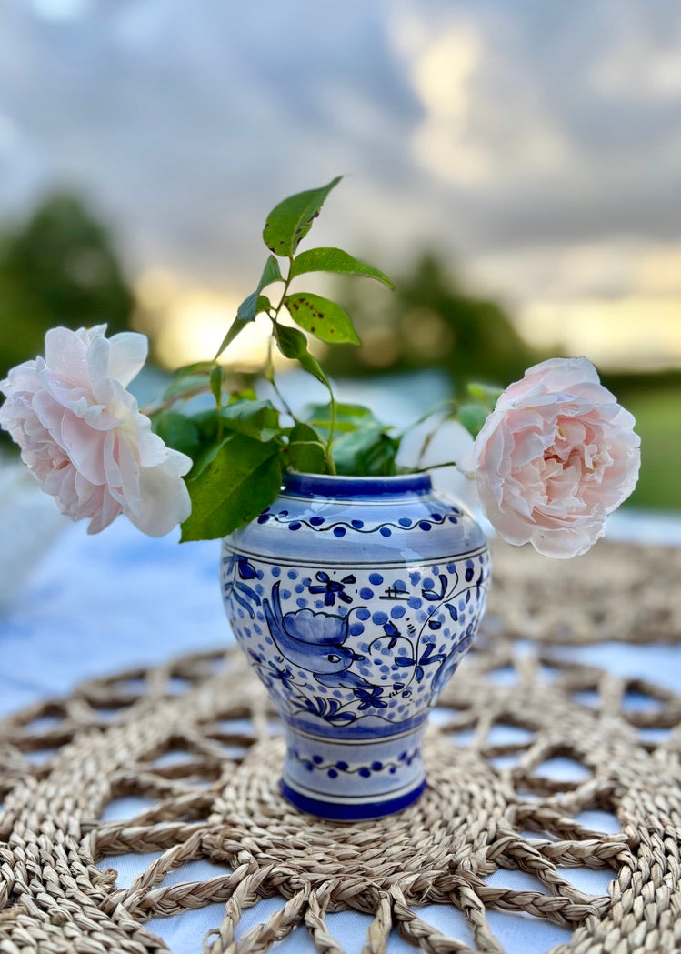 Portuguese blue and white hand painted vase