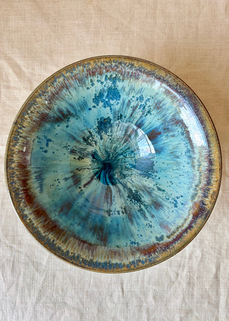 Blue glazed studio pottery bowl