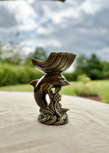 Load image into Gallery viewer, Dolphin and shell decorative pedestal dish in olive green
