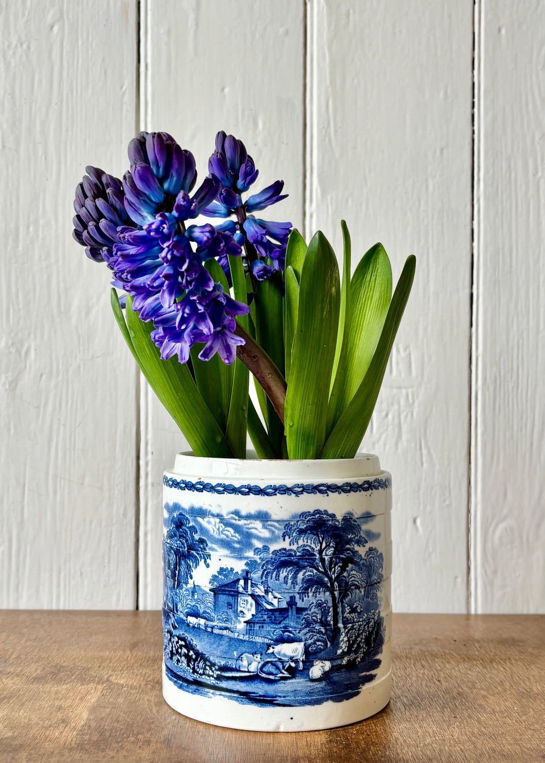 Antique blue transferware planter/pot