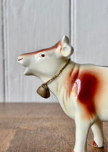 Load image into Gallery viewer, Vintage brown and white cow creamer/milk jug with bell

