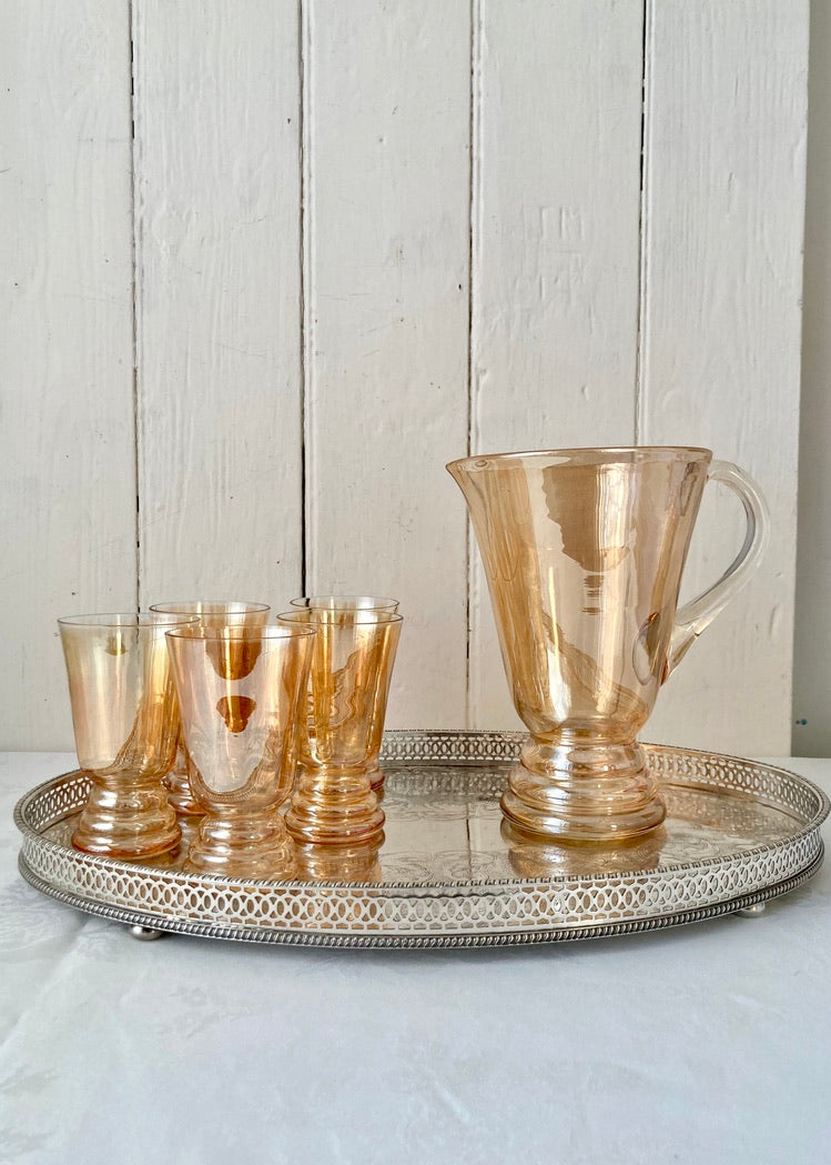 Art Deco hand blown lustre jug and set of glasses